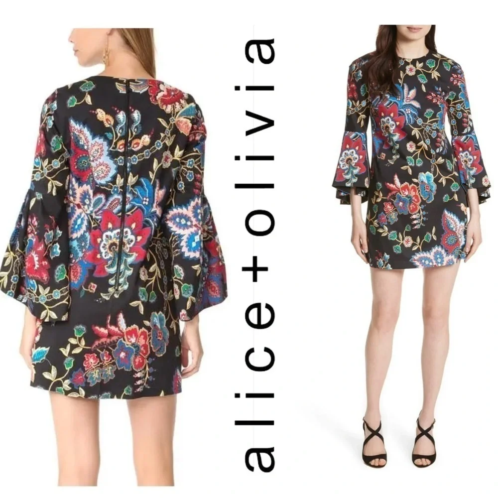 Alice + Olivia Thym Trumpet Sleeve Floral Dress - Picture 2 of 10